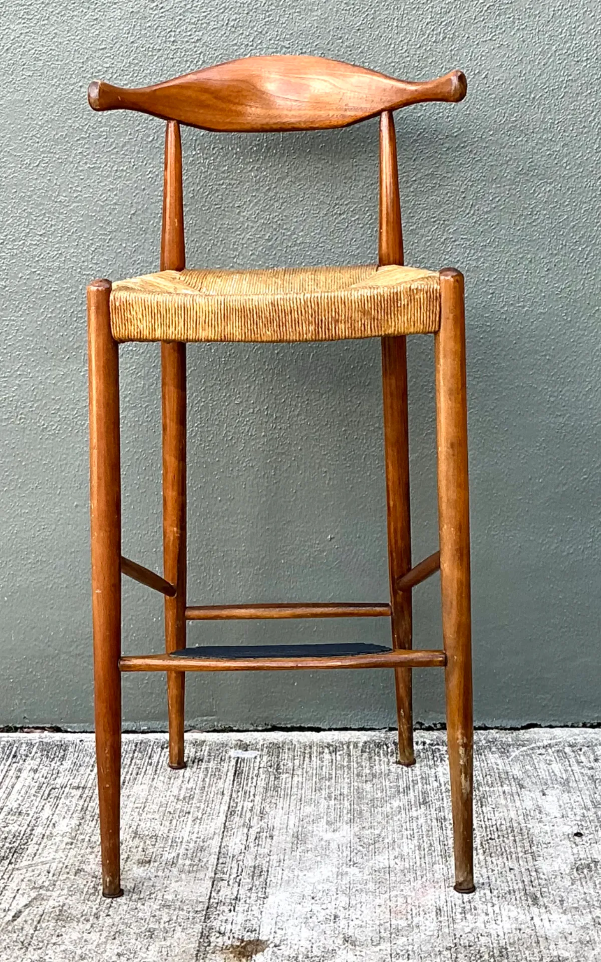 Vintage MCM Wood and Rush Bar Stool — additional photo 5
