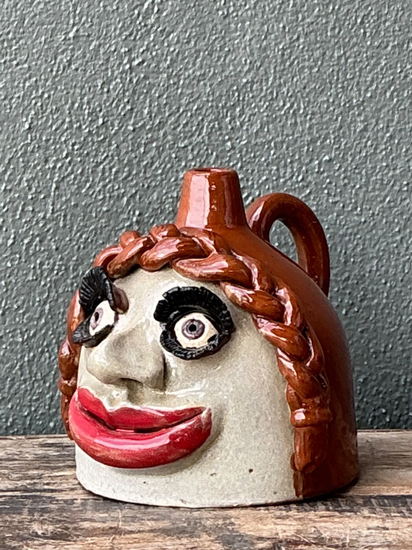 Vintage Handcrafted Ceramic Face Jug — additional photo 1