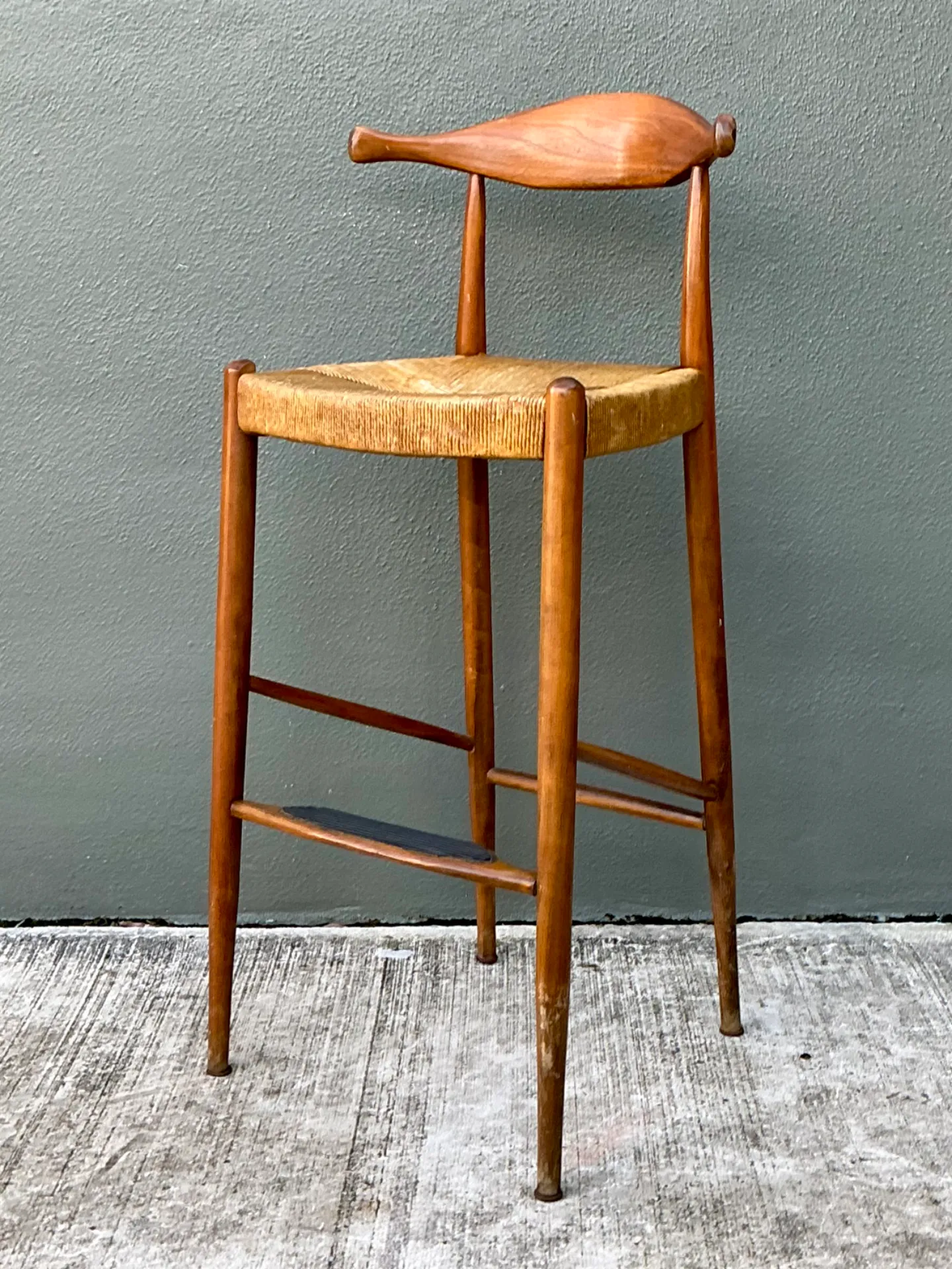 Vintage MCM Wood and Rush Bar Stool — additional photo 6