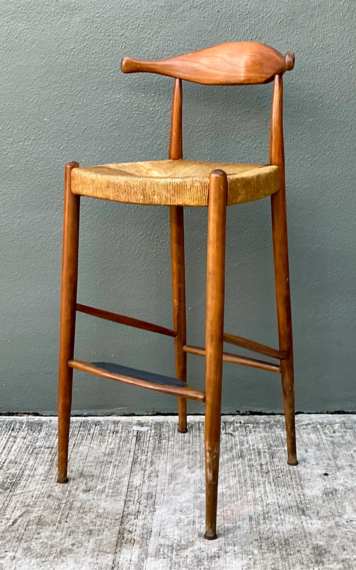 Vintage MCM Wood and Rush Bar Stool — additional photo 6