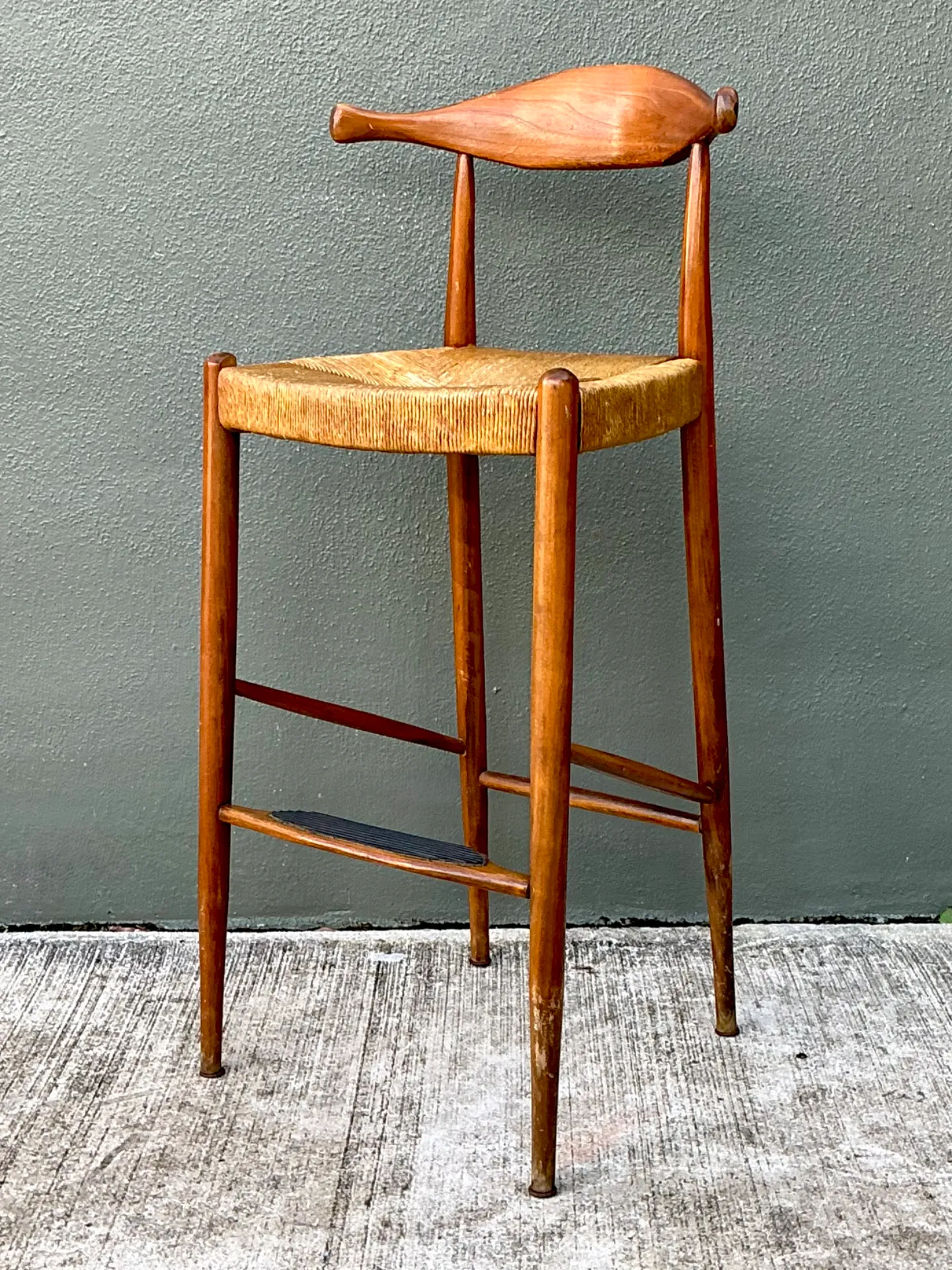 Vintage MCM Wood and Rush Bar Stool — additional photo 4
