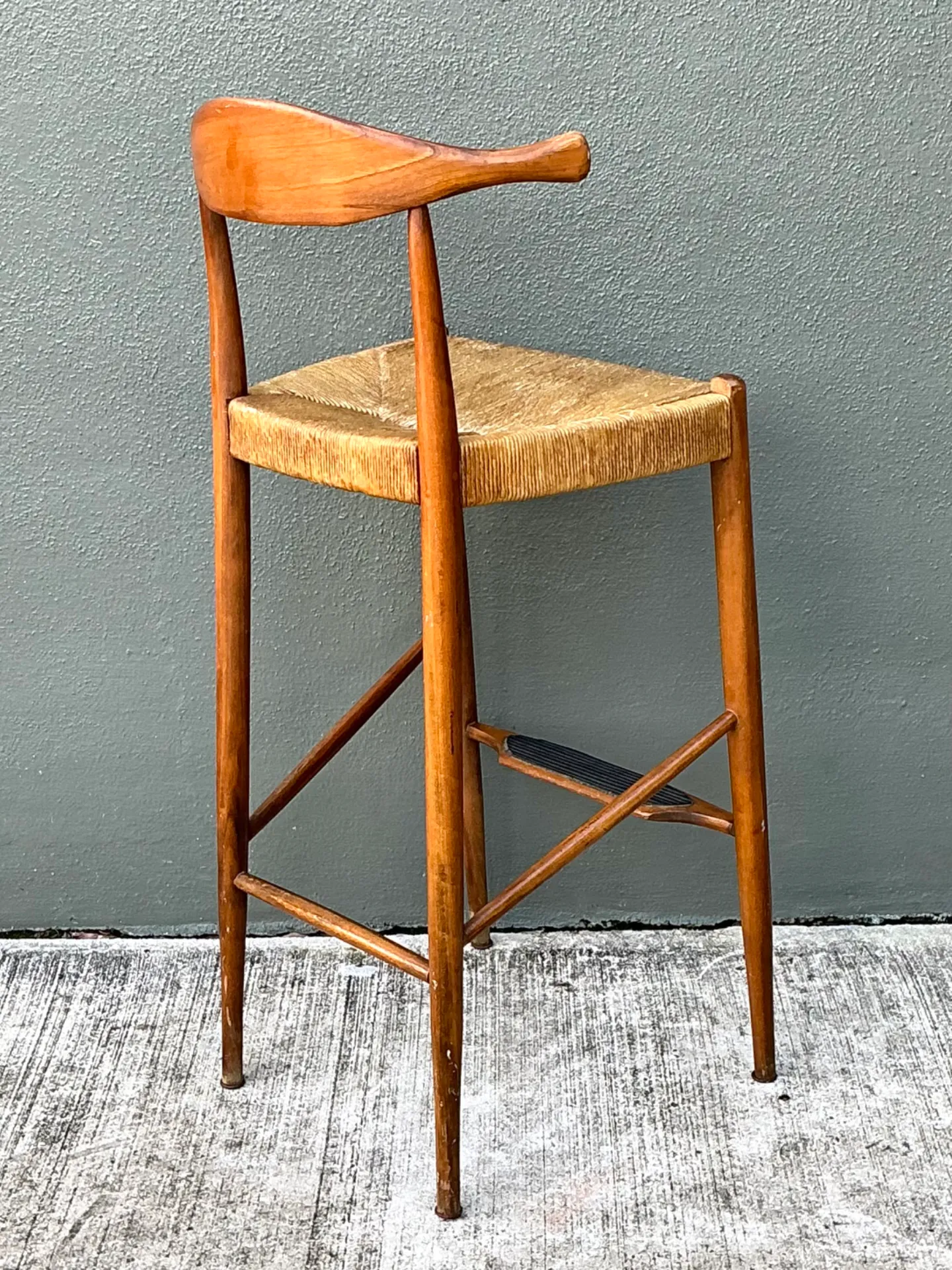 Vintage MCM Wood and Rush Bar Stool — additional photo 7