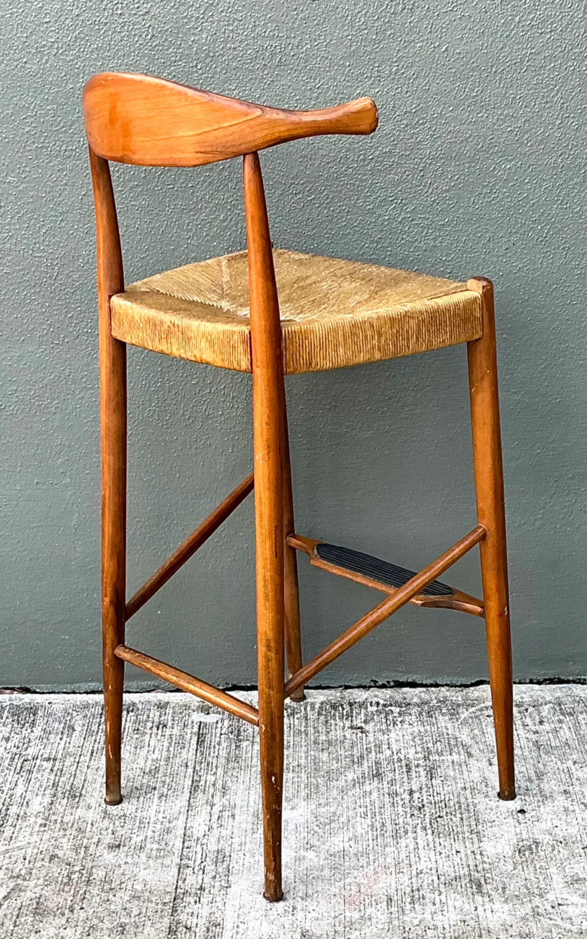 Vintage MCM Wood and Rush Bar Stool — additional photo 7