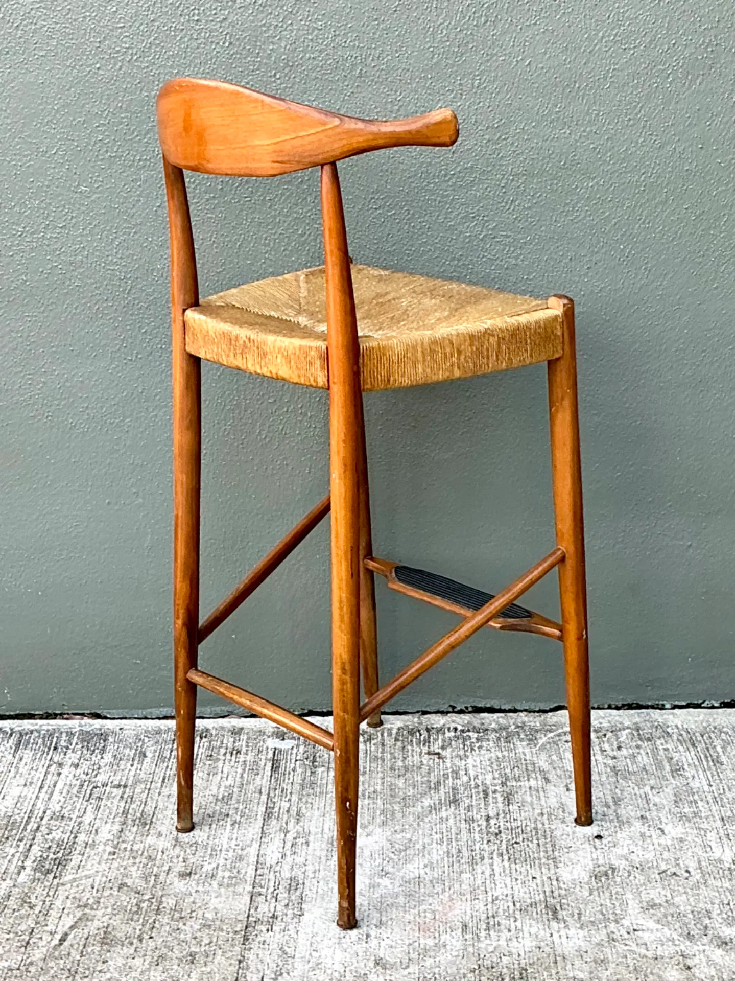 Vintage MCM Wood and Rush Bar Stool — additional photo 2