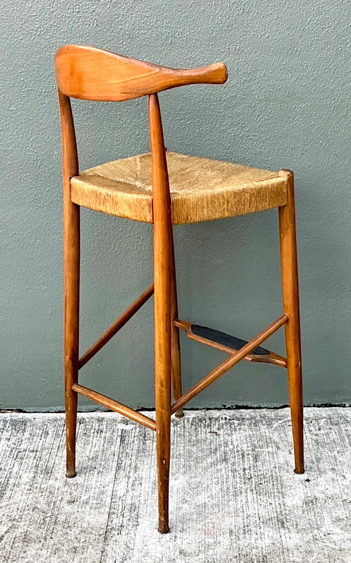 Vintage MCM Wood and Rush Bar Stool — additional photo 2