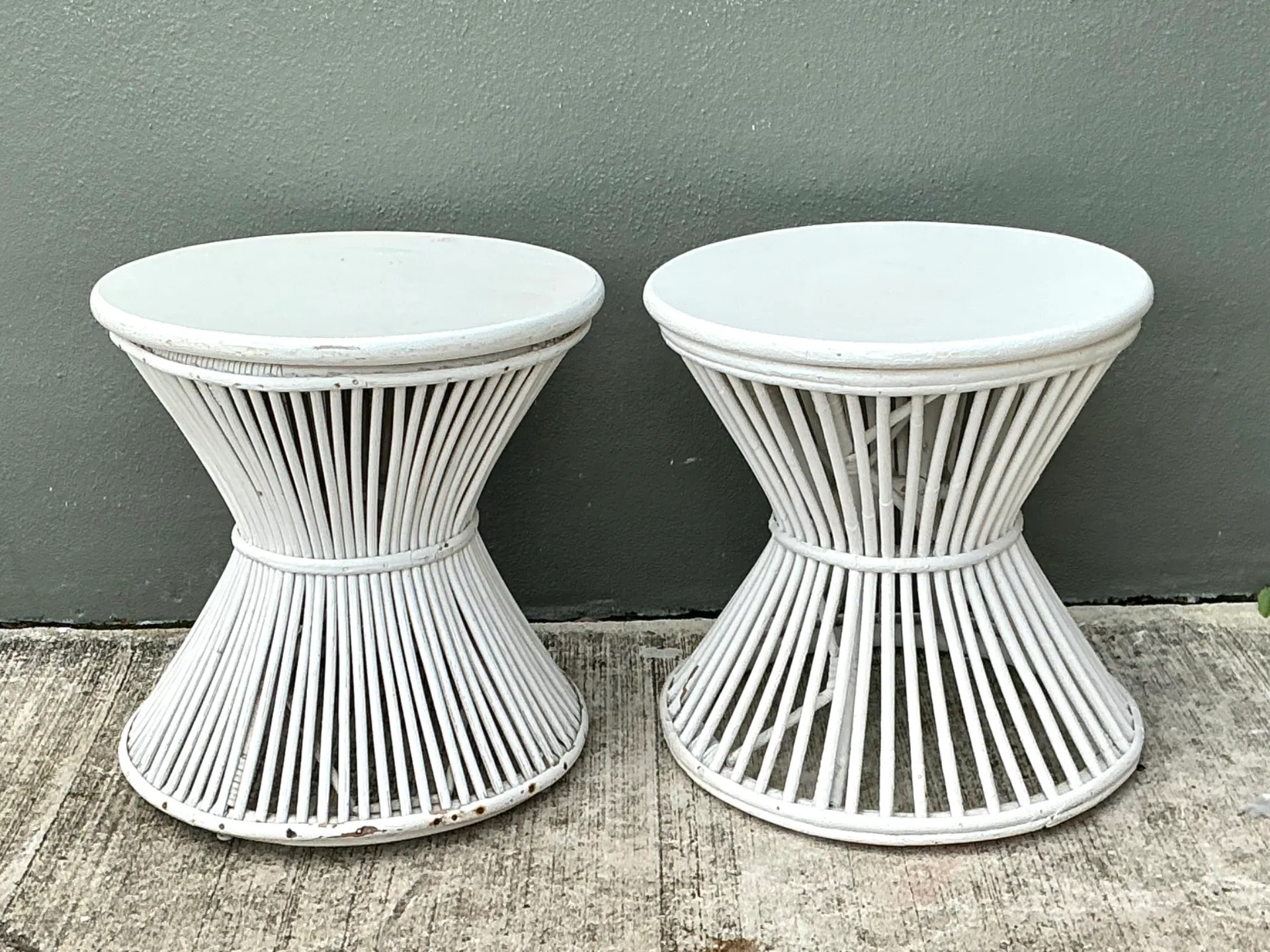 Vintage White Stick Rattan Hourglass Tables - A Pair — additional photo 5