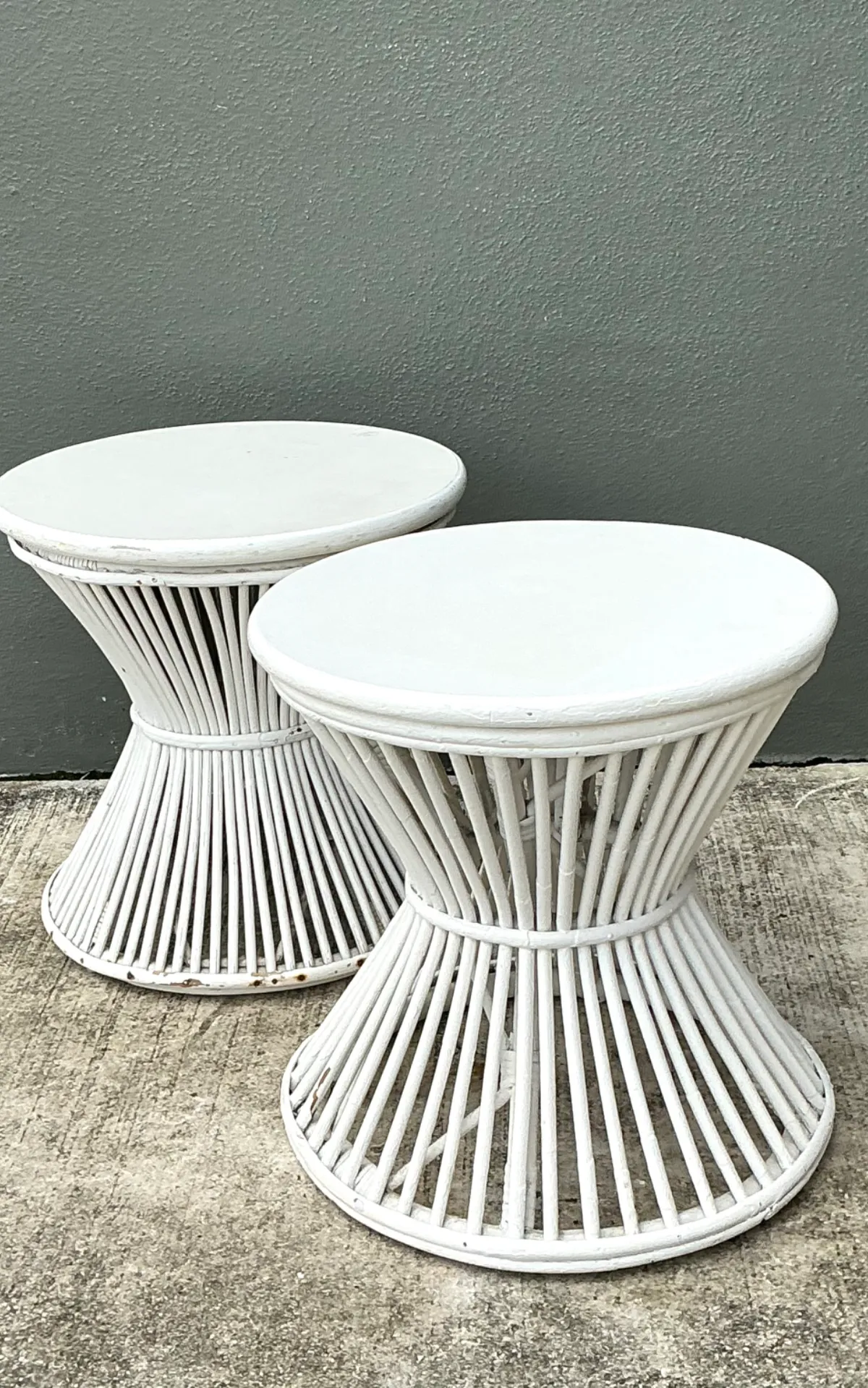 Vintage White Stick Rattan Hourglass Tables - A Pair — additional photo 8