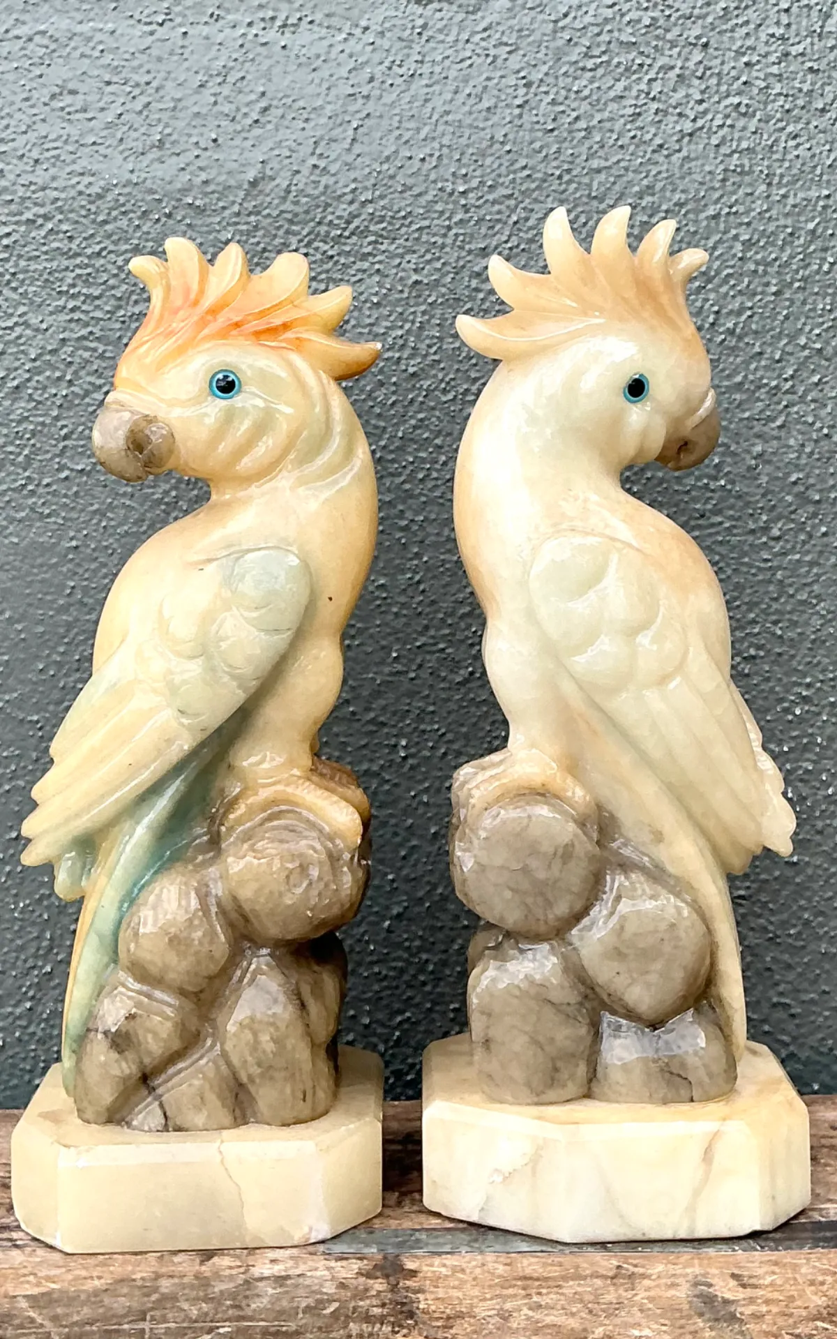 Vintage Onyx and Alabaster Cockatoos - A Pair