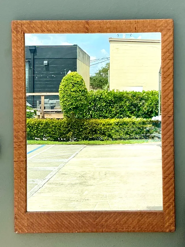 Vintage Woven Leather Rectangular Mirror — additional photo 6