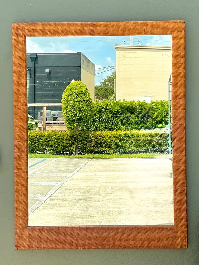 Vintage Woven Leather Rectangular Mirror — additional photo 3