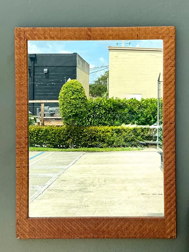 Vintage Woven Leather Rectangular Mirror — additional photo 4