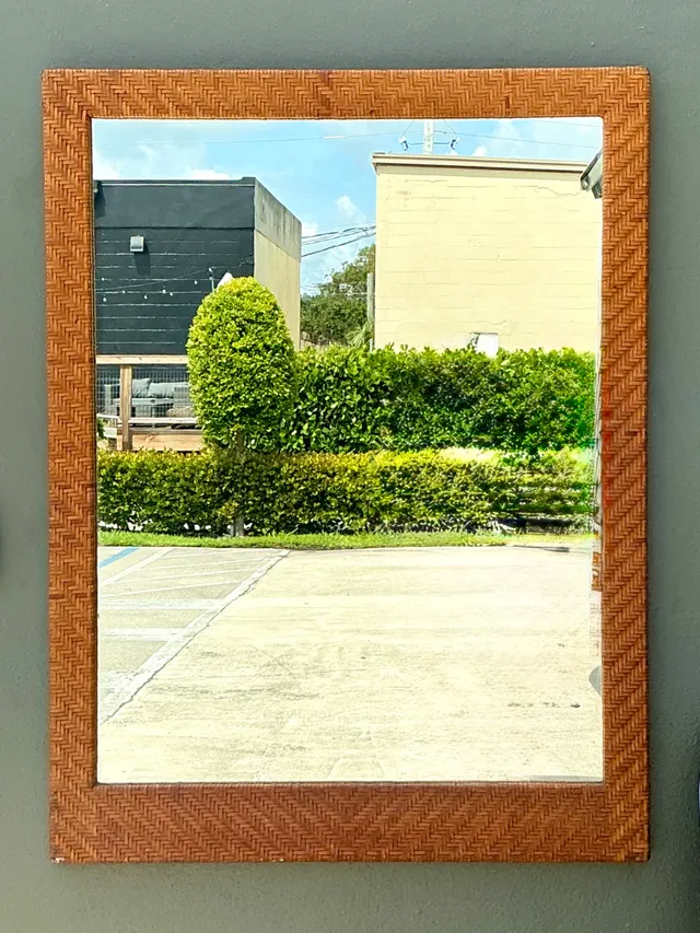 Vintage Woven Leather Rectangular Mirror — additional photo 1