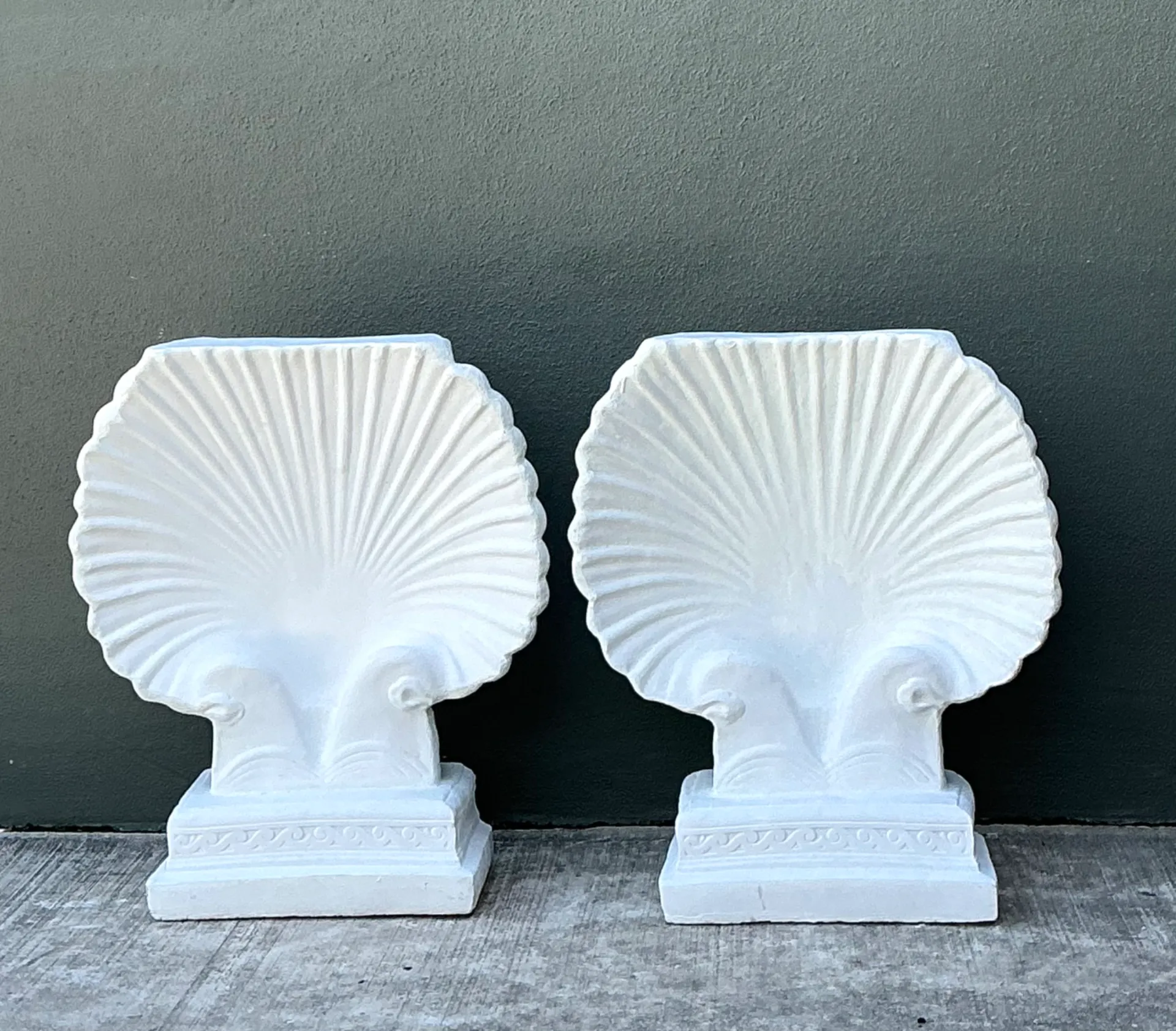 Vintage Cast Cement Shell Form Pedestals - Pair — additional photo 8