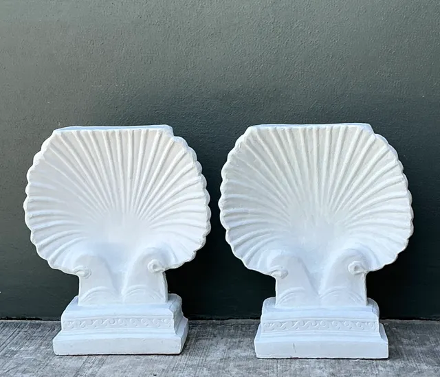 Vintage Cast Cement Shell Form Pedestals - Pair — additional photo 6