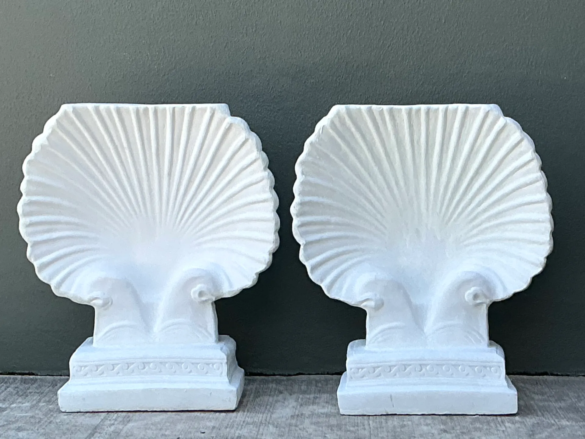 Vintage Cast Cement Shell Form Pedestals - Pair — additional photo 1