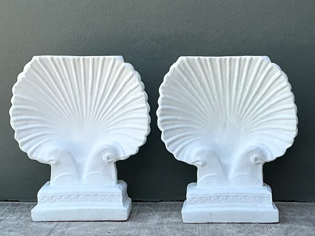 Vintage Cast Cement Shell Form Pedestals - Pair — additional photo 1