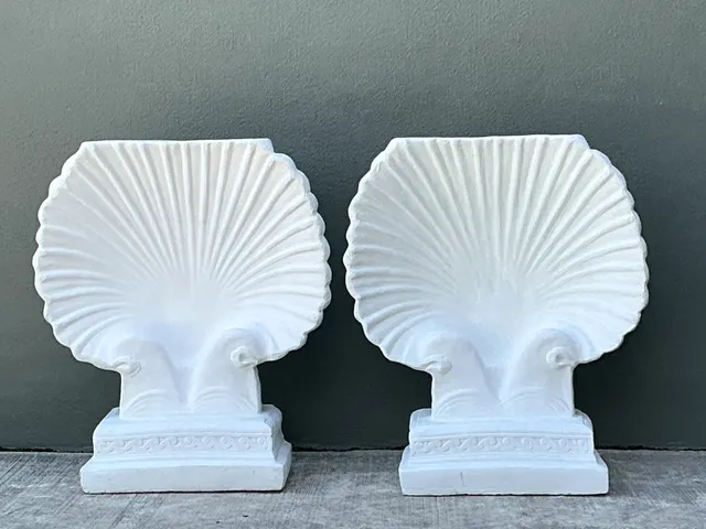 Vintage Cast Cement Shell Form Pedestals - Pair — additional photo 7