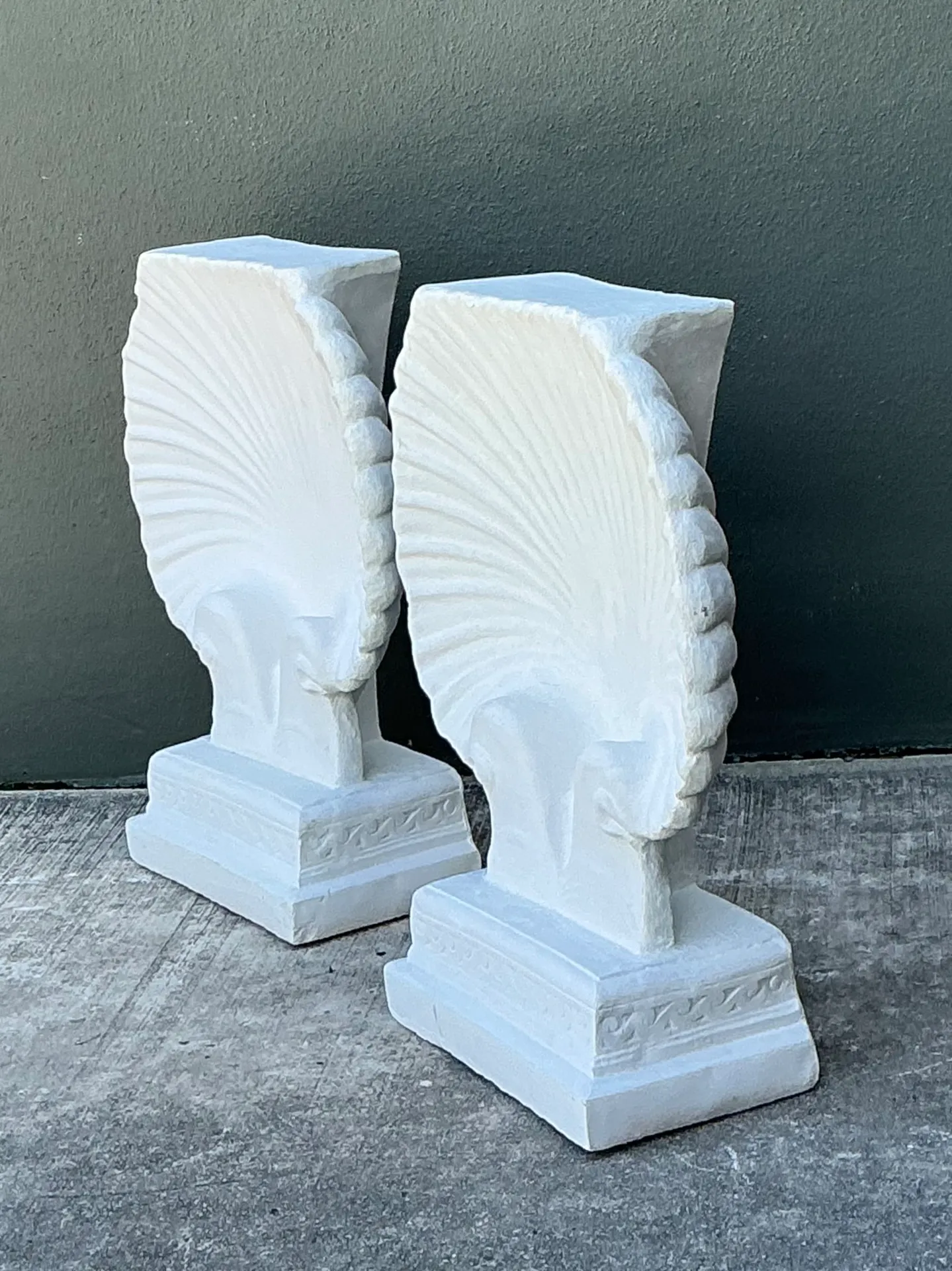 Vintage Cast Cement Shell Form Pedestals - Pair — additional photo 4