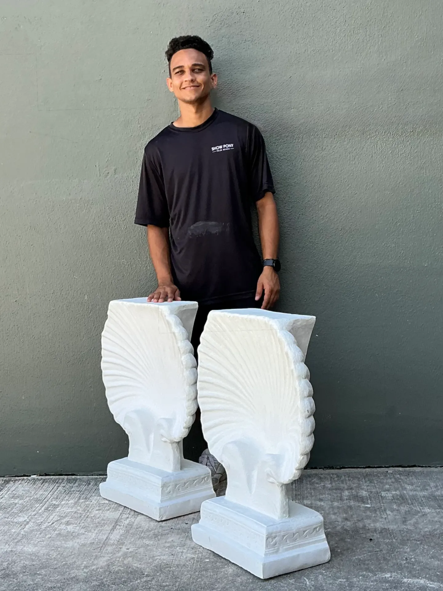 Vintage Cast Cement Shell Form Pedestals - Pair — additional photo 2