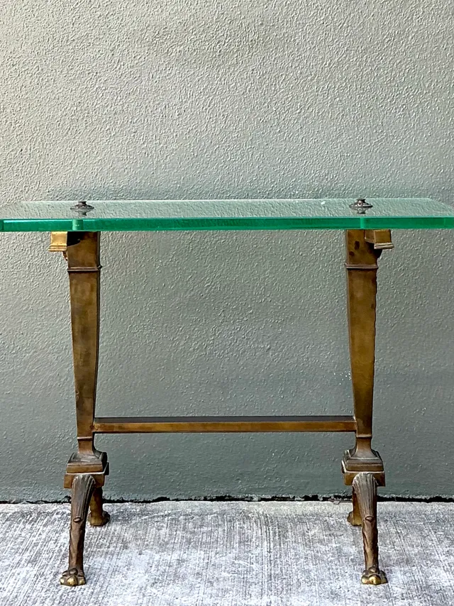 Vintage Deco Bronze and Glass Side Table — additional photo 2