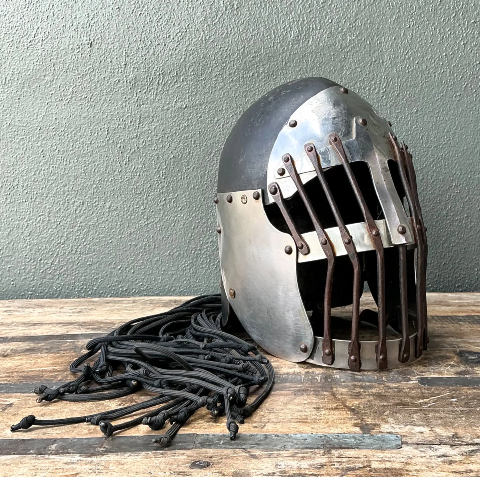 Vintage Gothic Metal Helmet With Leather Detail — additional photo 2