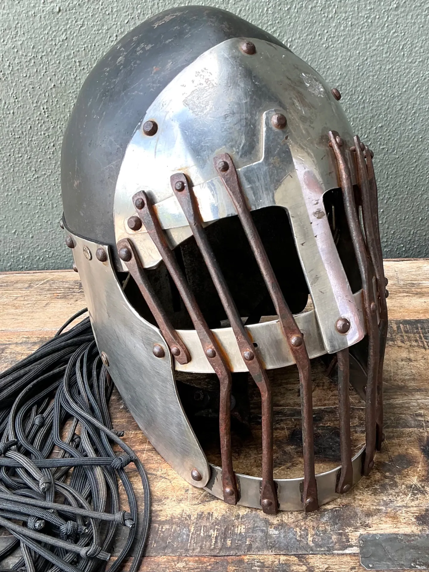 Vintage Gothic Metal Helmet With Leather Detail — additional photo 8