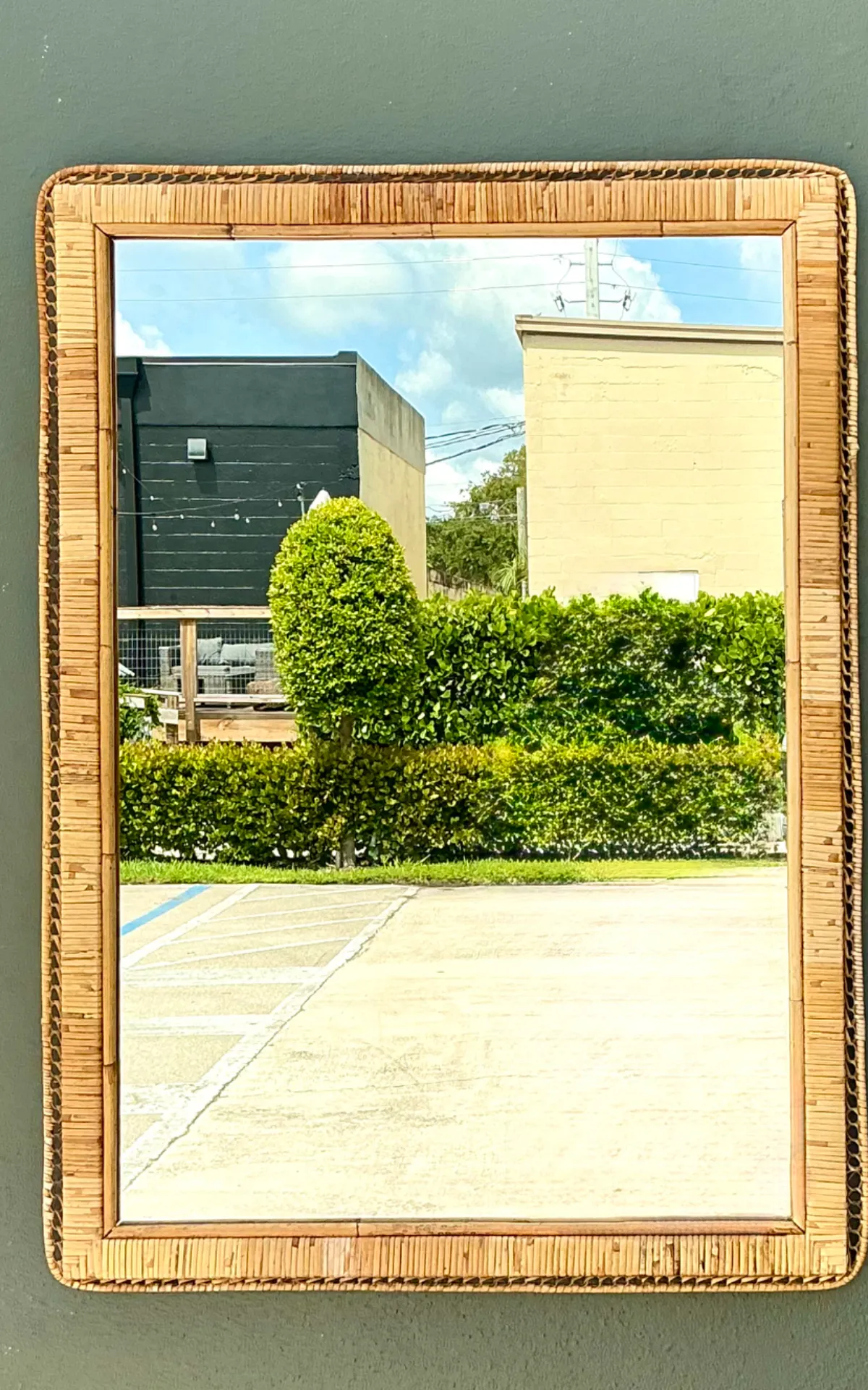 Vintage Woven Rattan Frame Mirror — additional photo 2