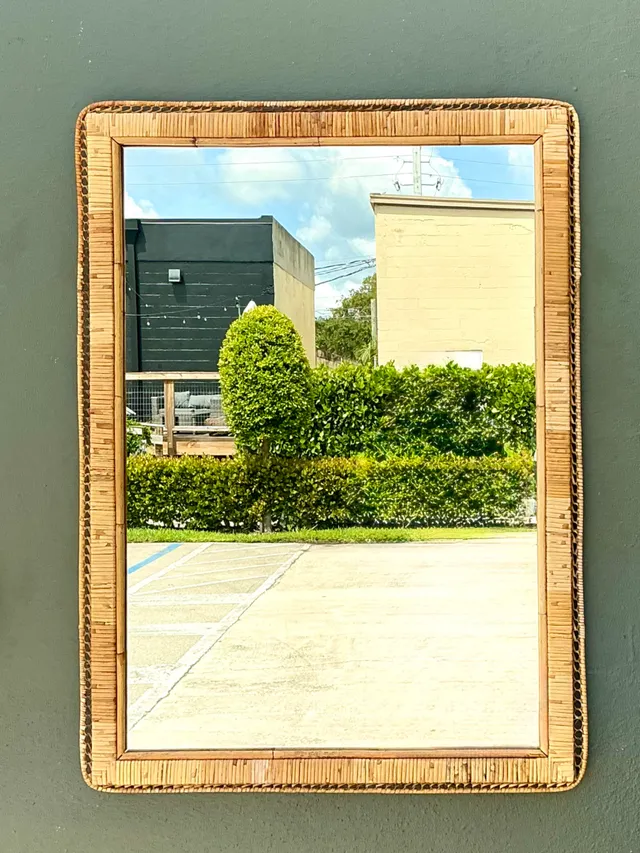 Vintage Woven Rattan Frame Mirror — additional photo 2