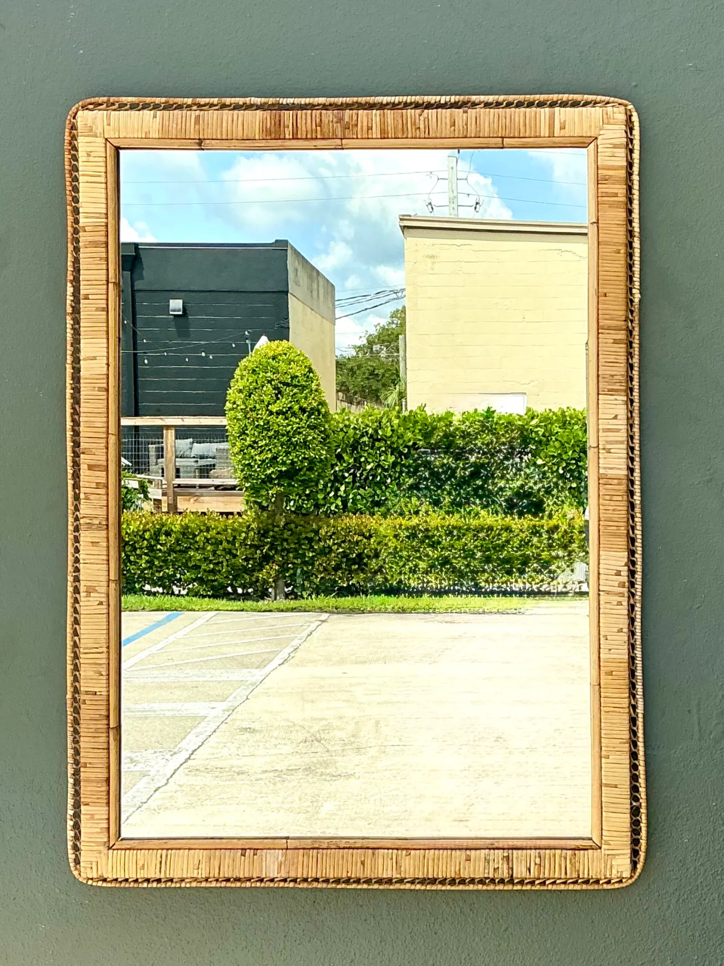 Vintage Woven Rattan Frame Mirror — additional photo 7