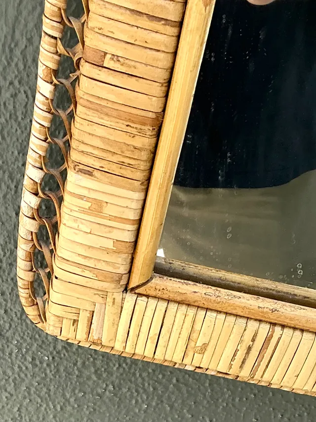 Vintage Woven Rattan Frame Mirror — additional photo 3
