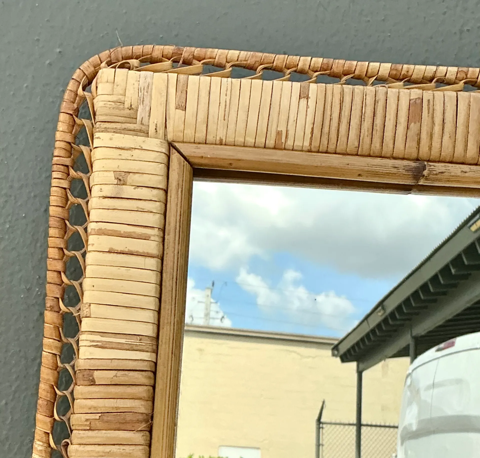 Vintage Woven Rattan Frame Mirror — additional photo 1