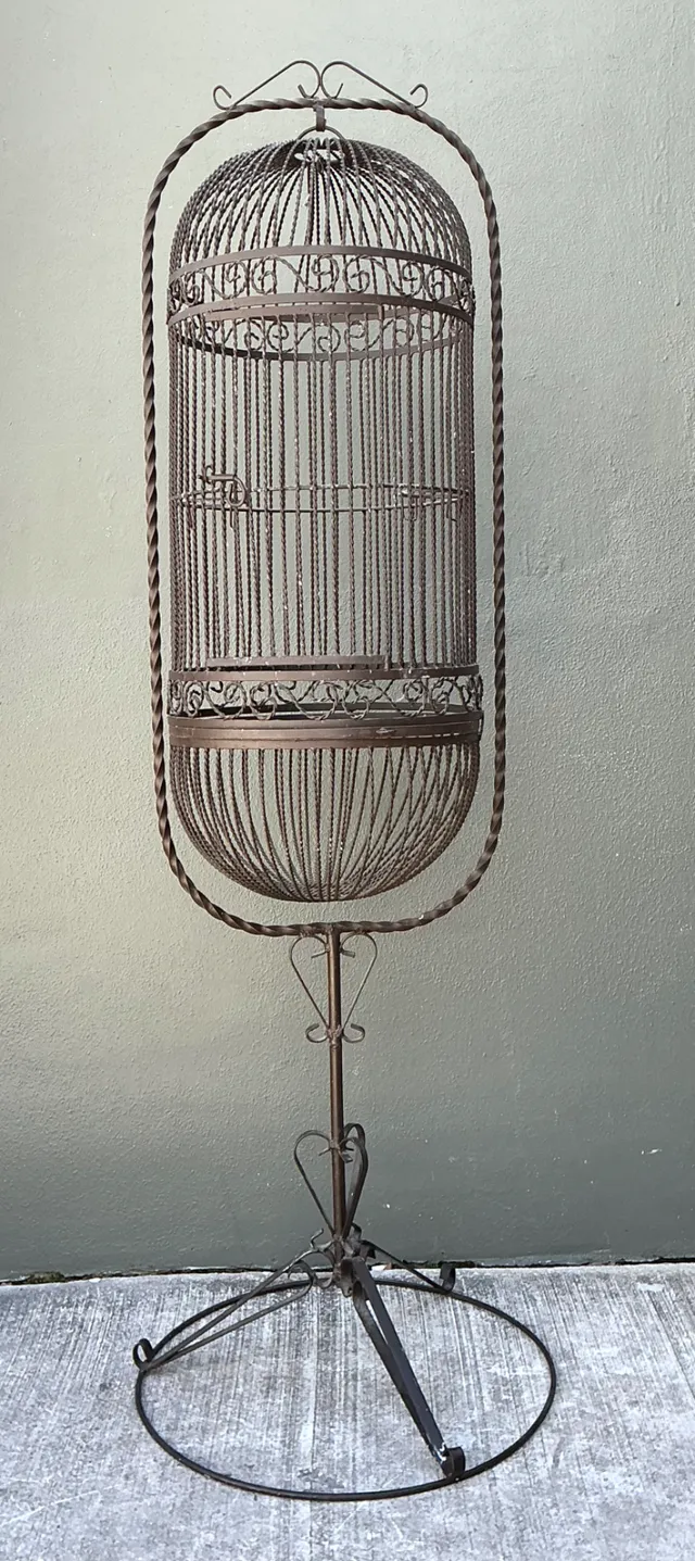 Vintage Ornate Metal Birdcage On Stand — additional photo 1