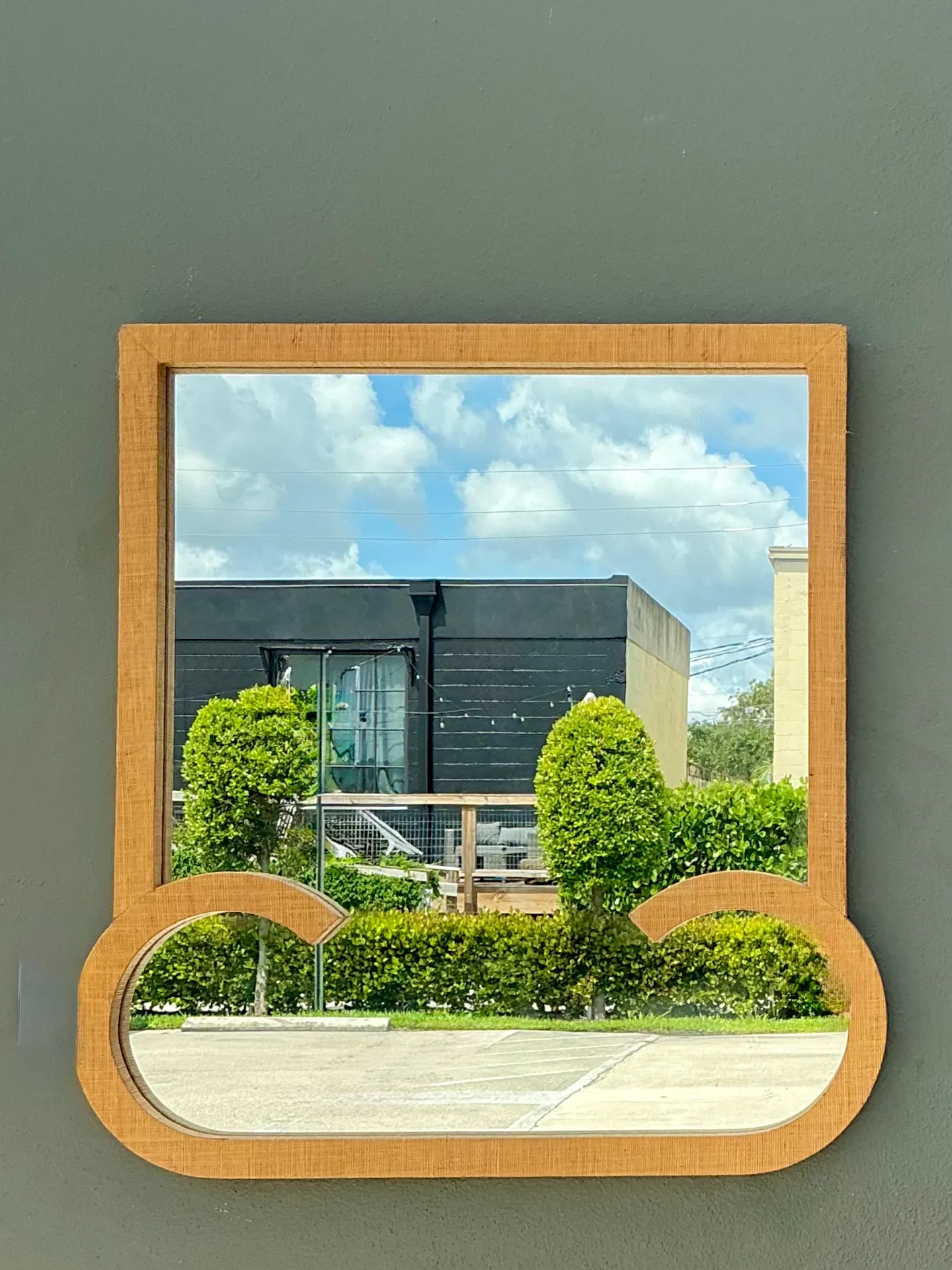 Vintage Grasscloth and Wood Wall Mirror — additional photo 2