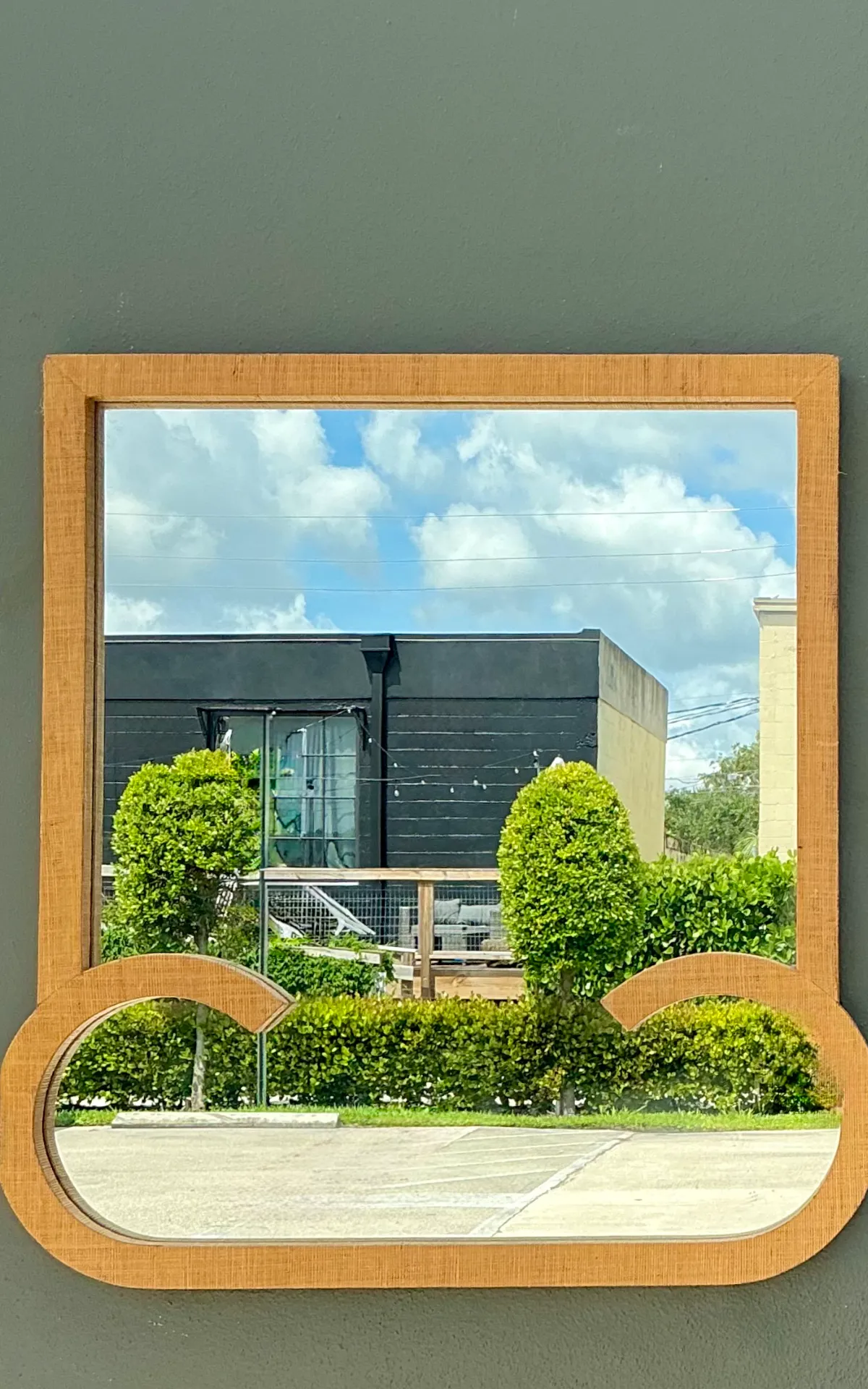 Vintage Grasscloth and Wood Wall Mirror — additional photo 2
