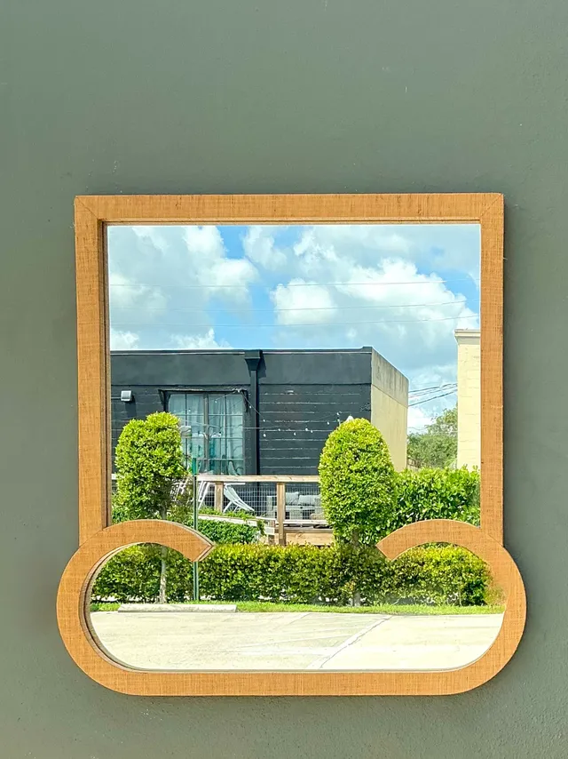 Vintage Grasscloth and Wood Wall Mirror — additional photo 1