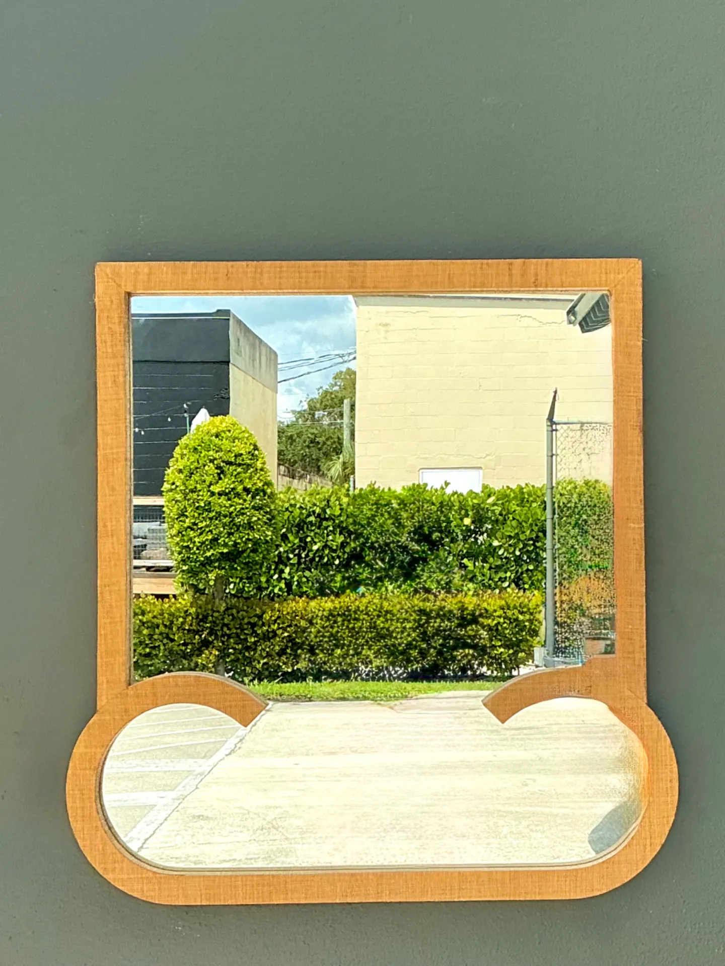 Vintage Grasscloth and Wood Wall Mirror — additional photo 8