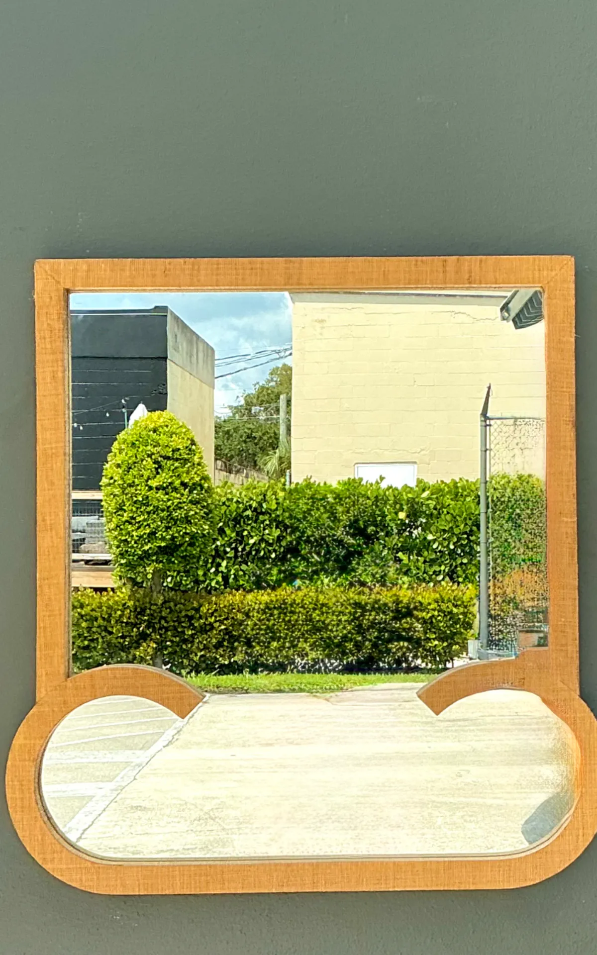 Vintage Grasscloth and Wood Wall Mirror — additional photo 8