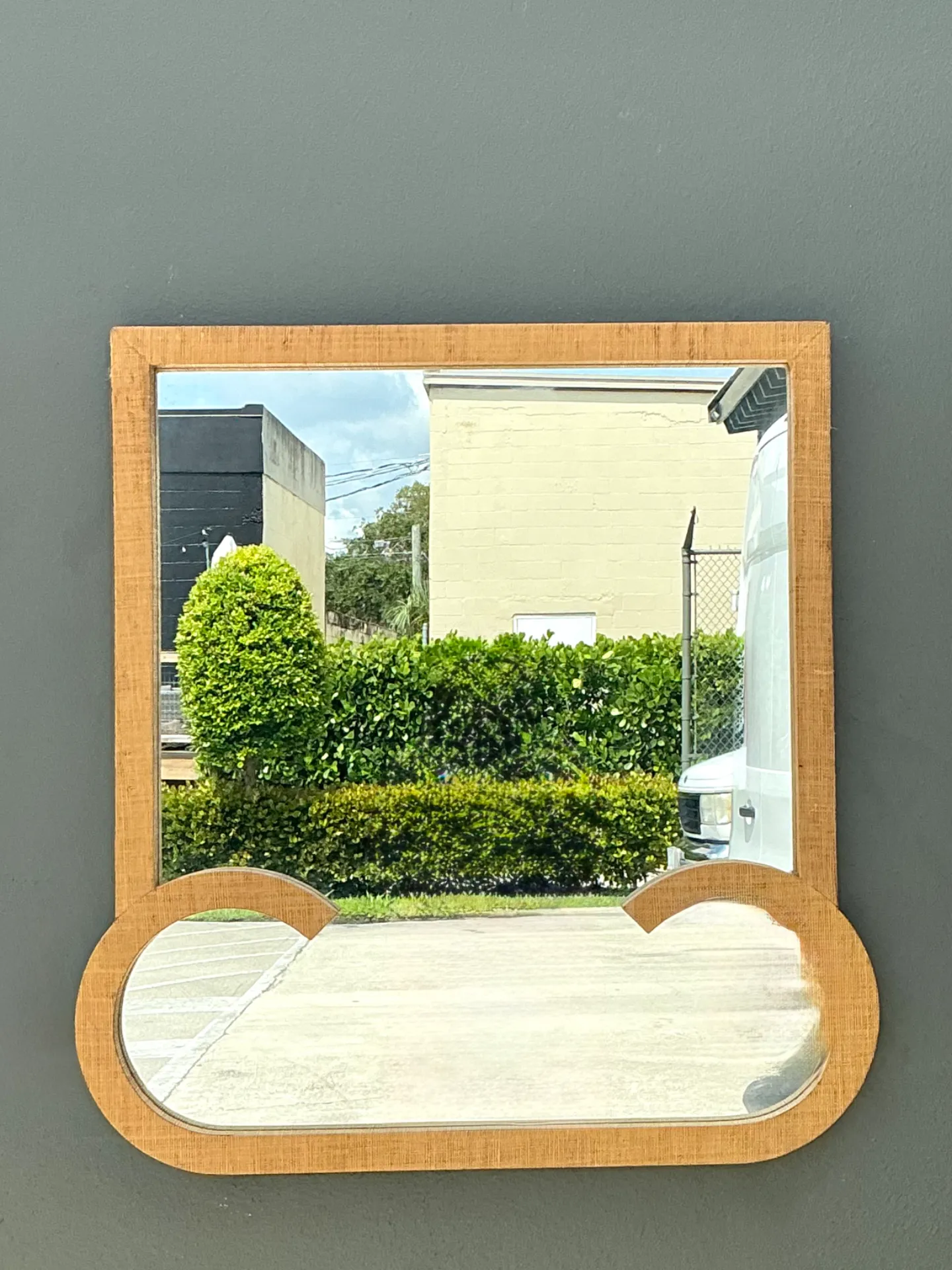 Vintage Grasscloth and Wood Wall Mirror — additional photo 4