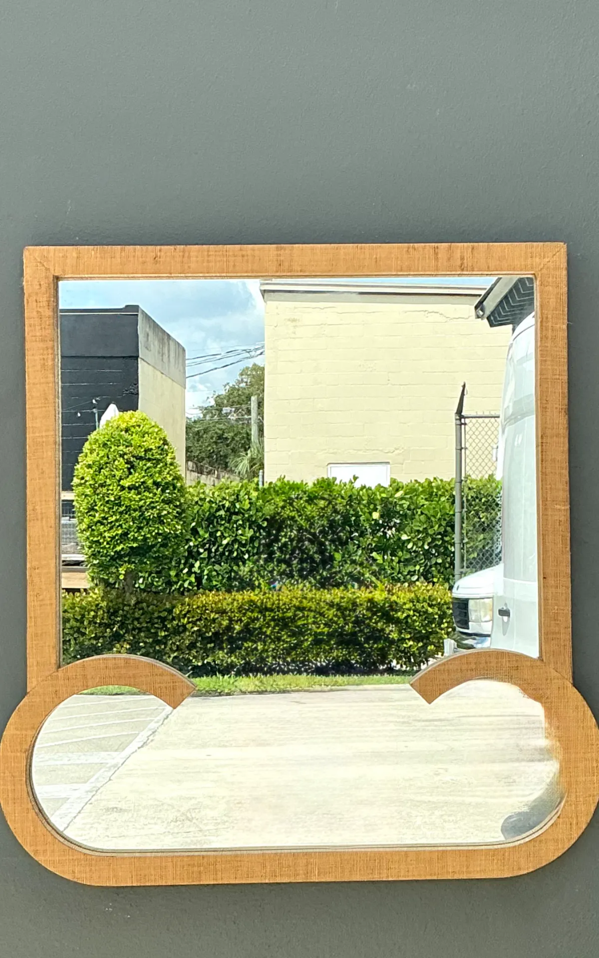 Vintage Grasscloth and Wood Wall Mirror — additional photo 4