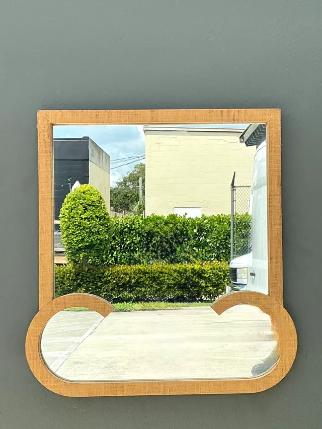 Vintage Grasscloth and Wood Wall Mirror — additional photo 4