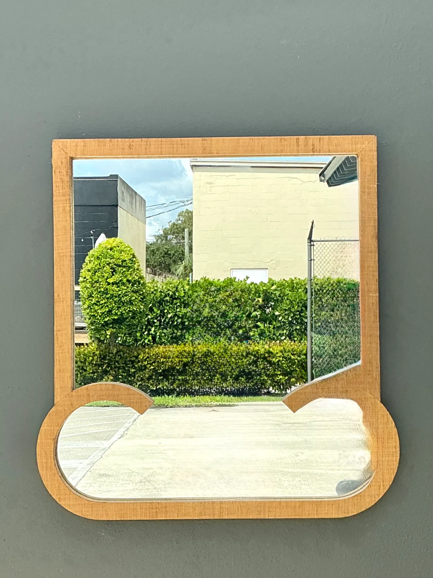 Vintage Grasscloth and Wood Wall Mirror — additional photo 6