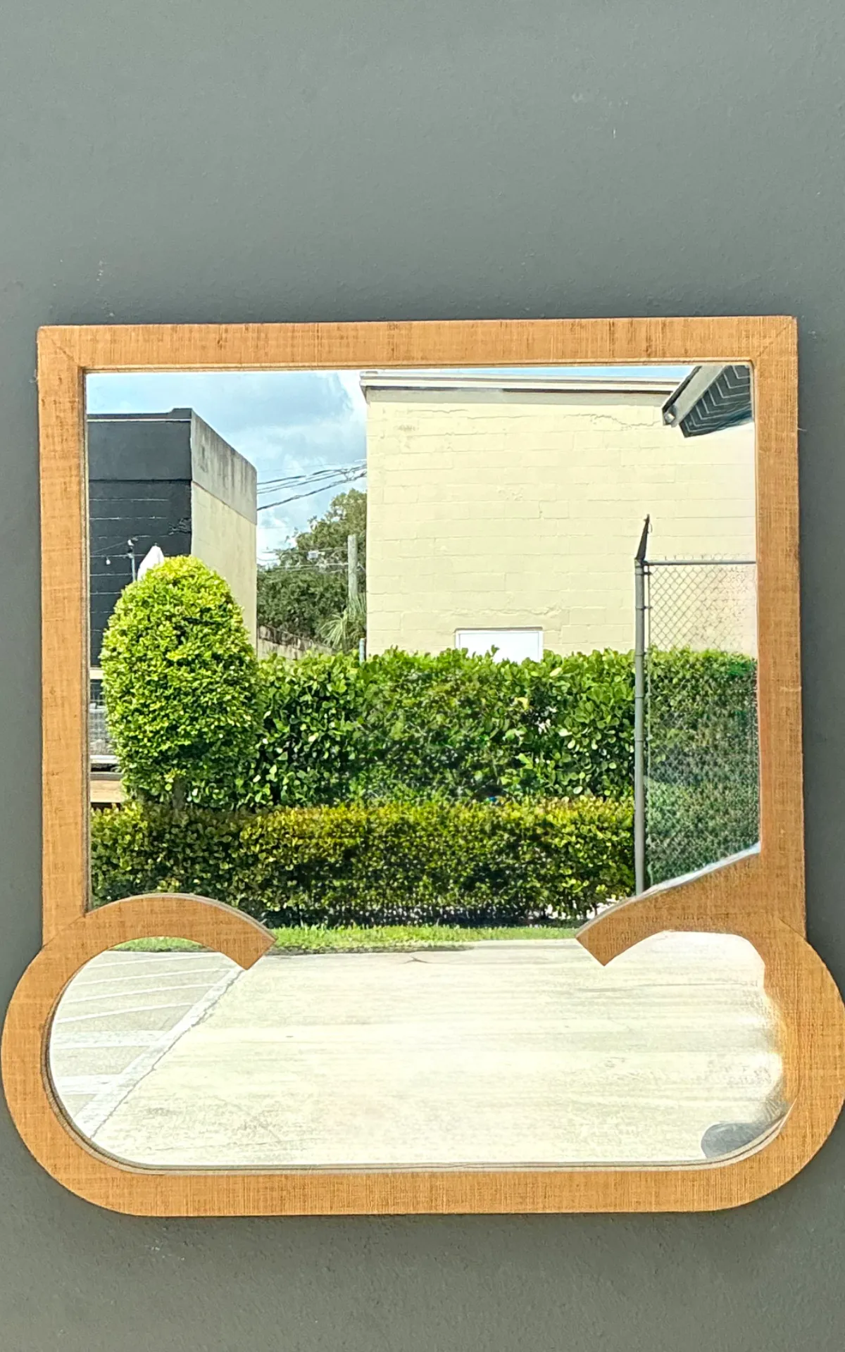 Vintage Grasscloth and Wood Wall Mirror — additional photo 6