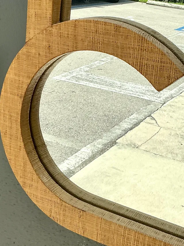 Vintage Grasscloth and Wood Wall Mirror — additional photo 3