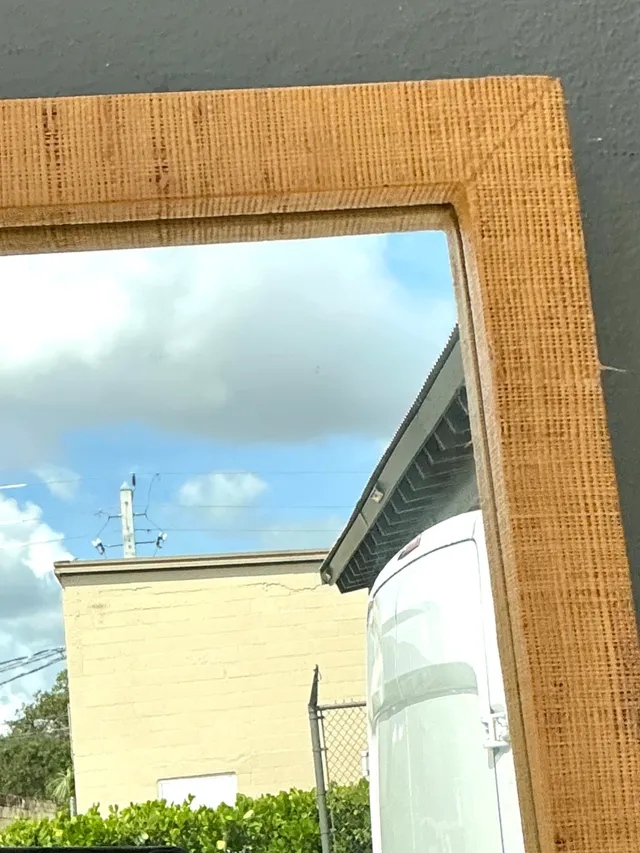 Vintage Grasscloth and Wood Wall Mirror — additional photo 7