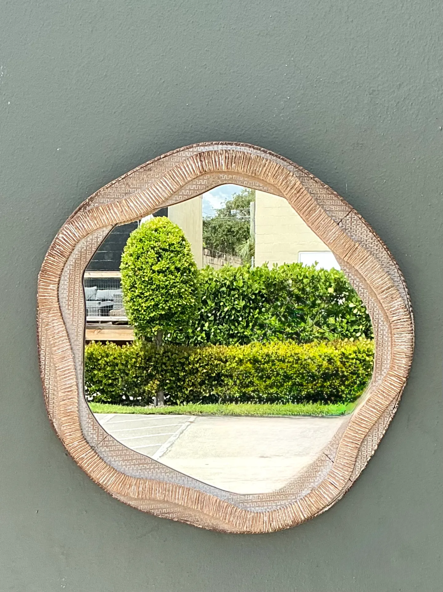 Vintage Textured Woven Rattan Mirror — additional photo 3