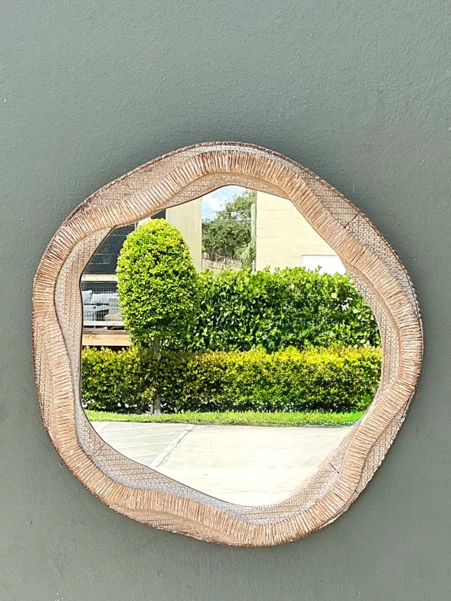 Vintage Textured Woven Rattan Mirror — additional photo 4