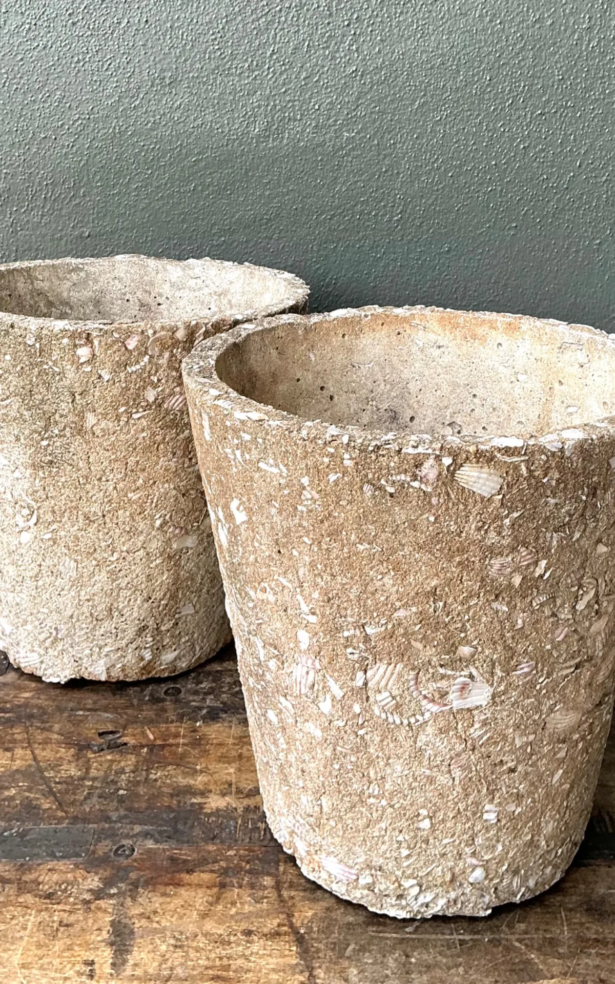 Vintage Shell Aggregate Planters - Pair