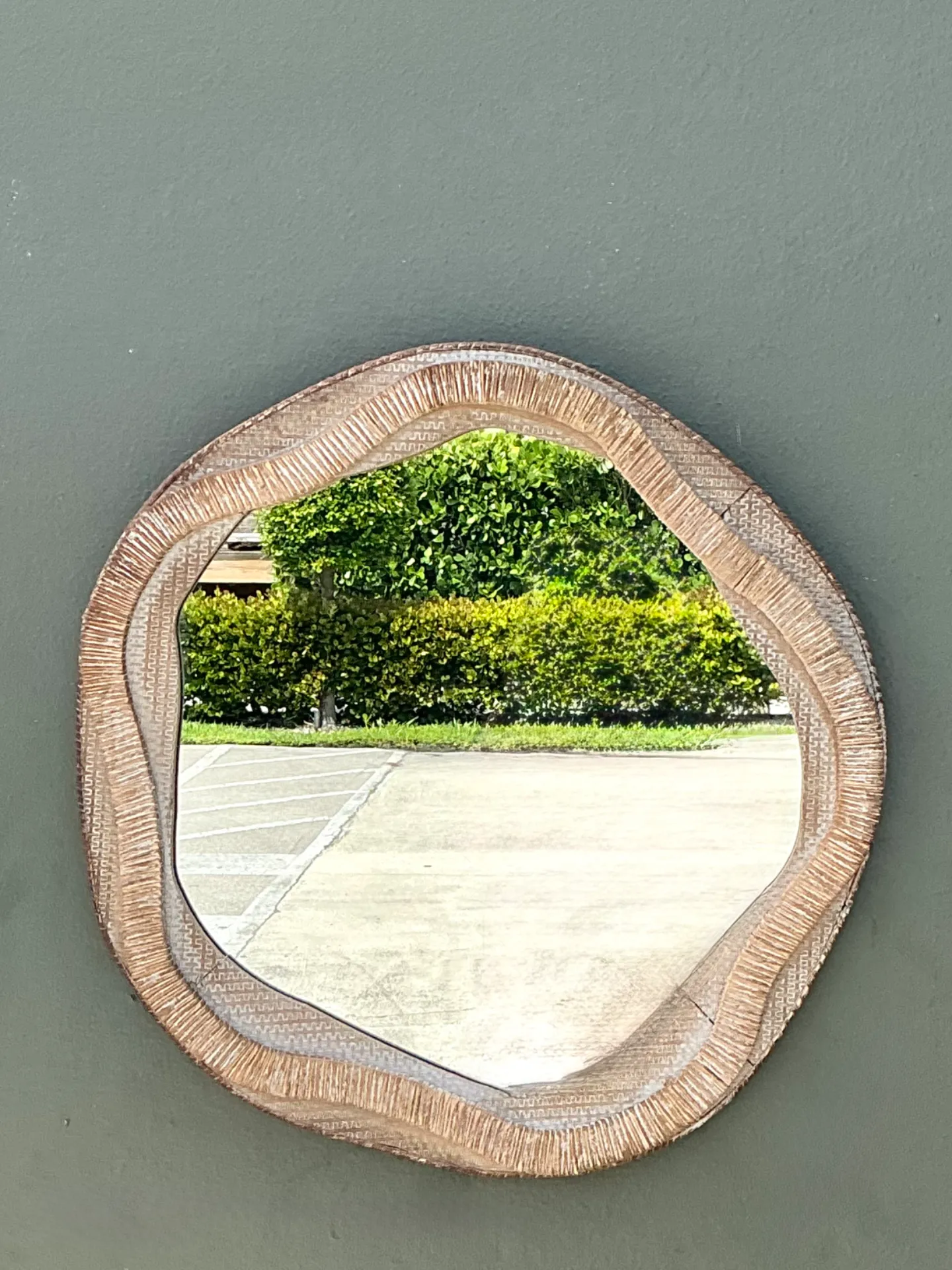 Vintage Textured Woven Rattan Mirror — additional photo 1