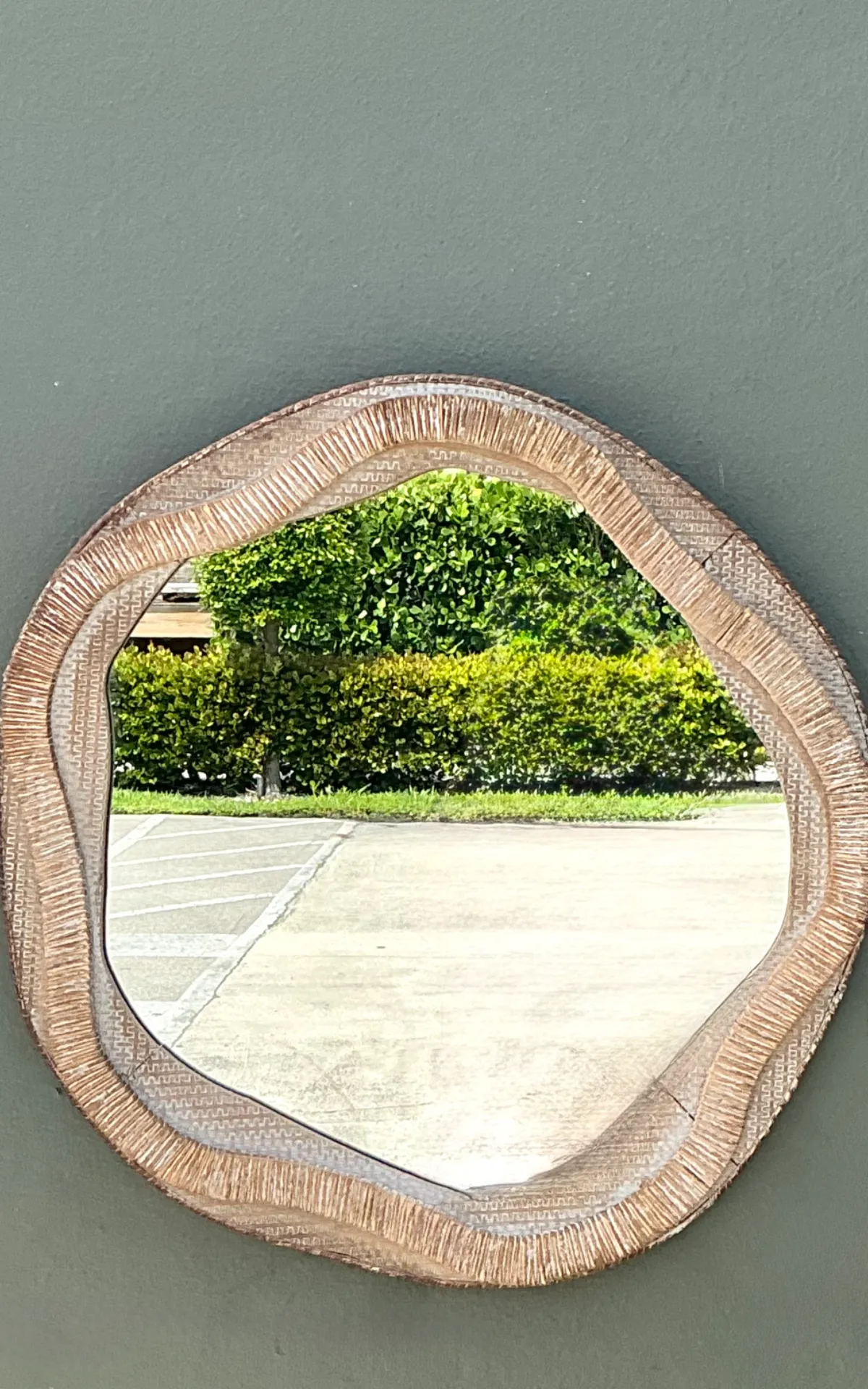 Vintage Textured Woven Rattan Mirror