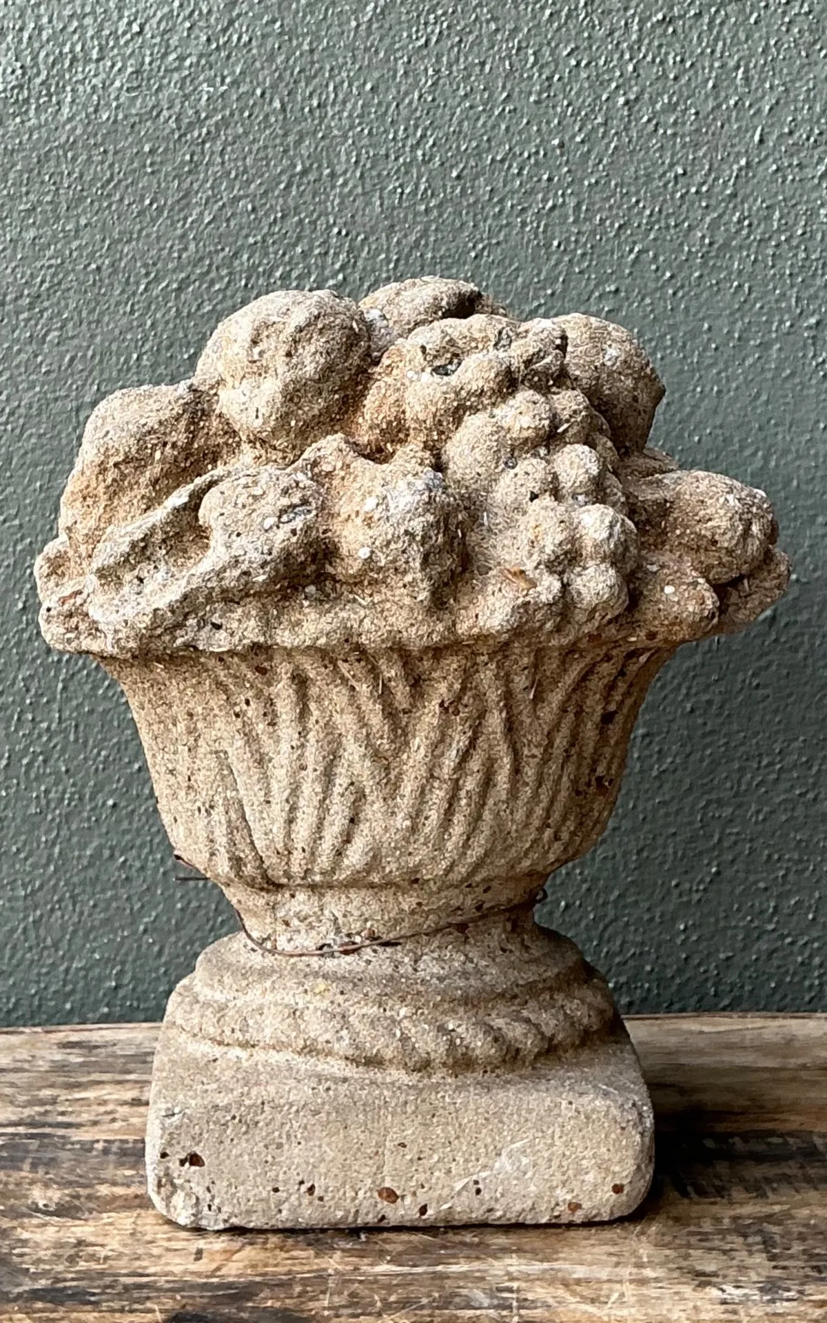 Vintage Concrete Fruit Basket Sculpture - Back view